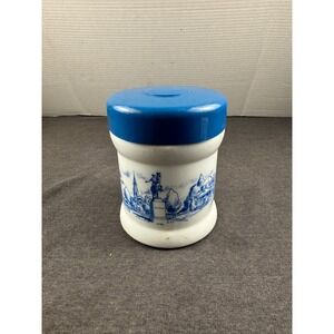 Vintage Blue White Ceramic Canister Pot Holder with Scenic‎ Landscape Design
